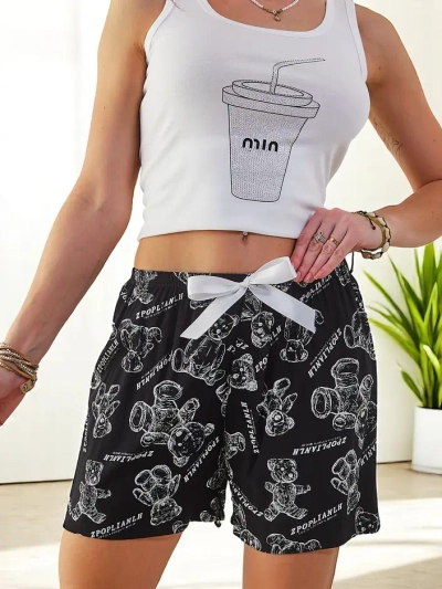 Royalfashion Shorts en coton pour femmes avec des ours