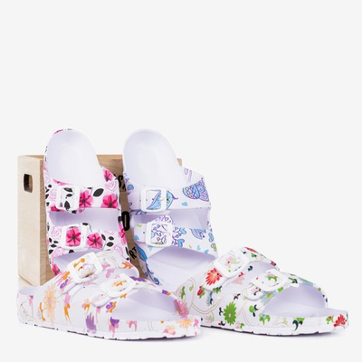 Tongs en caoutchouc blanc avec fleurs vertes Lito - Chaussures 1