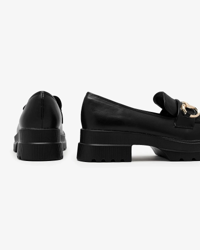 OUTLET Royalfashion Mocassins noirs pour femme avec ornements dorés Riasse