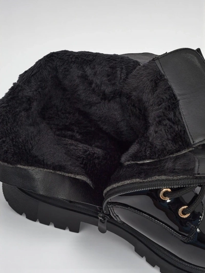 Bottines à lacets en cuir écologique mat et verni Alvinea