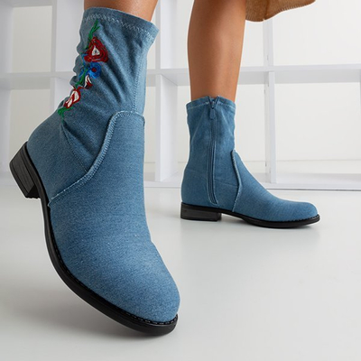 Bottes à talon plat bleues avec broderie Muraja - Footwear