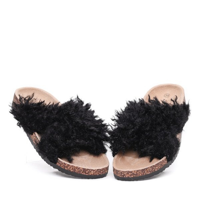 Czarne klapki z kożuszkiem Itzel- Obuwie