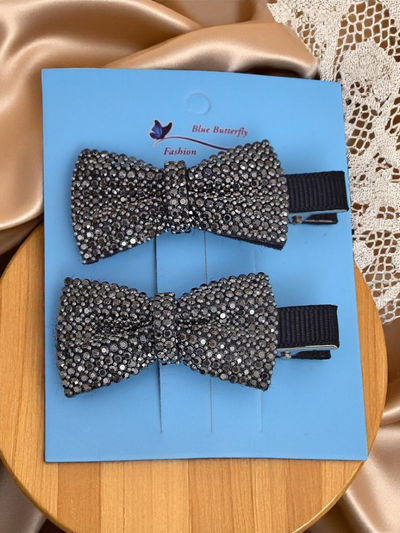 Royalfashion Lot de 2 barrettes avec nœuds et strass Isadora