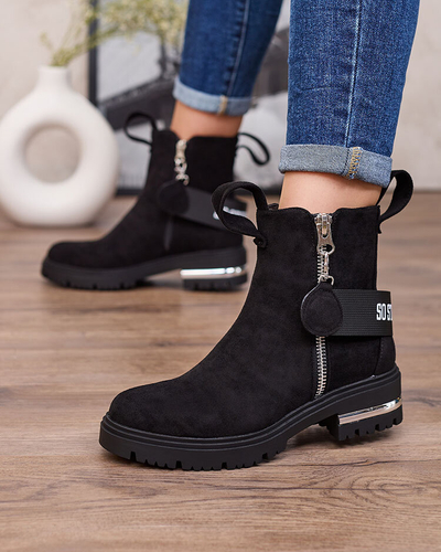 Royalfashion Bottes noires en éco-suède avec sangle et fermetures éclair Redmisala