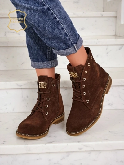 Bottines pour femmes Aurelia Romano en daim naturel - marron, avec fourrure