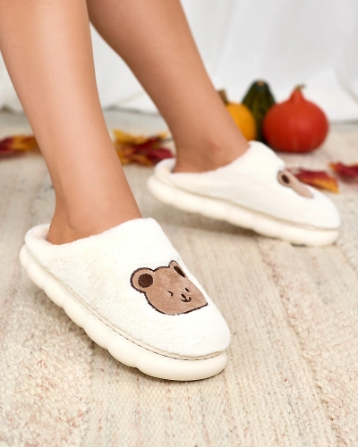 Royalfashion Pantoufles blanches en fourrure pour femme avec ours en peluche Hettres