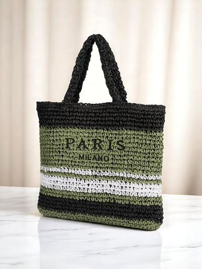 Royalfashion Grand sac en paille pour femme Paris Stripe
