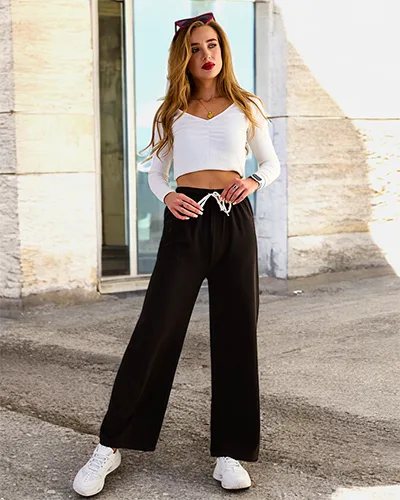 Royalfashion Pantalon large côtelé pour femme