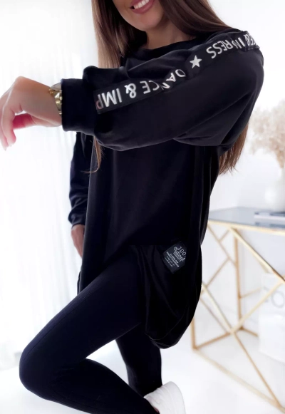 Royalfashion Tunique noire pour femme avec cordon de serrage