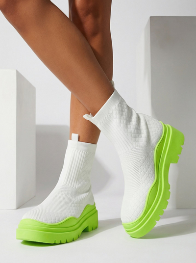 Bottines pour femmes blanches et vertes à talon plat Seritis - Footwear