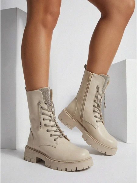 Bottines lacées en cuir écologique pour femmes Farly