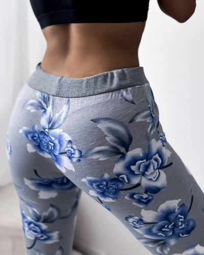 Short 3/4 femme gris à motif fleuri - Vêtements