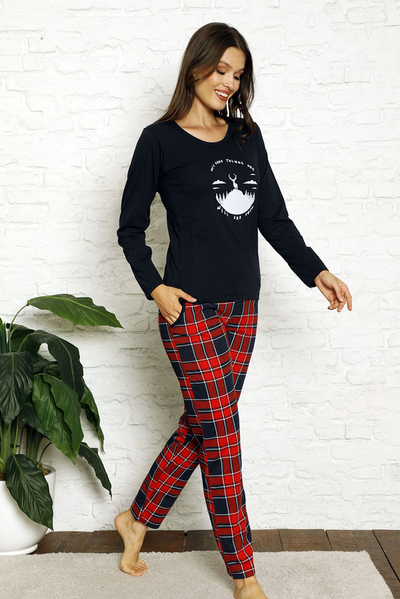 Royalfashion Pyjama femme bleu marine et rouge