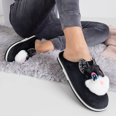 Chaussons noirs pour femmes avec le lapin Pivi - Footwear