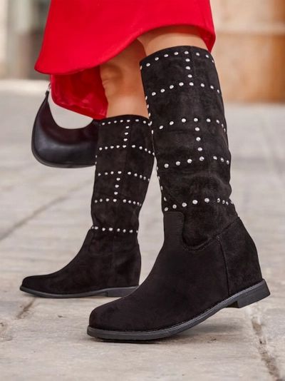 Bottes pour femmes Royalfashion avec talon compensé dissimulé de couleur noire Airada