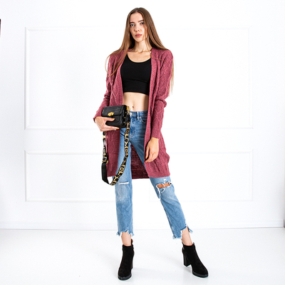 Cardigan noué pour femme fuchsia avec poches - Vêtements