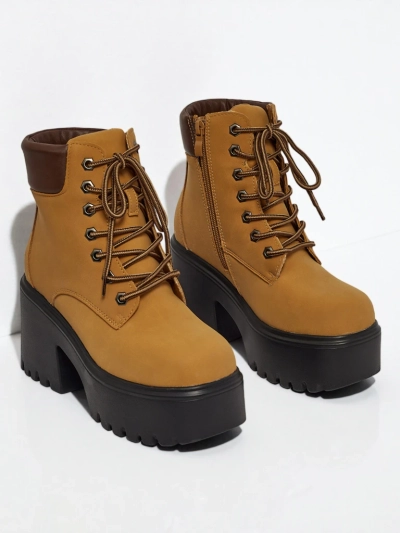 Bottines femme en éco-daim à talons épais et plateforme Tavlissa