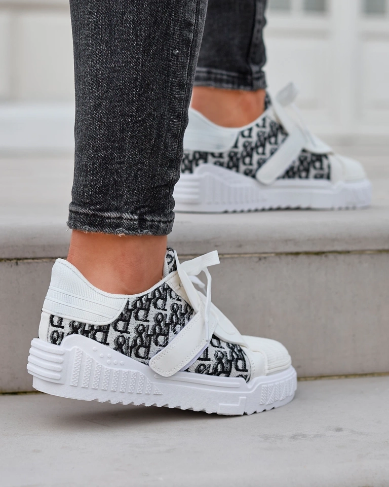 White Printed Sports Sneakers Harrett- Footwear