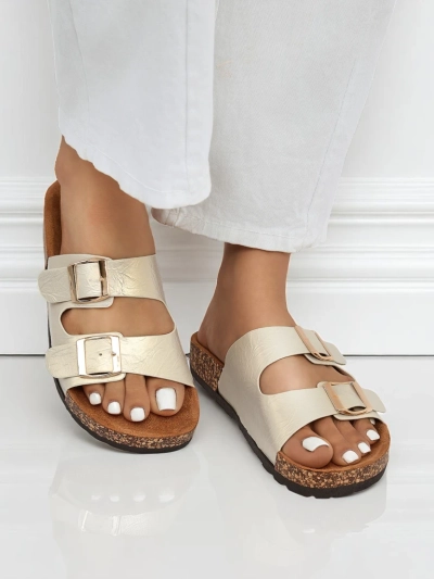 Sandales pour femmes dorées Ariadne Eco avec semelle plate pour l'été