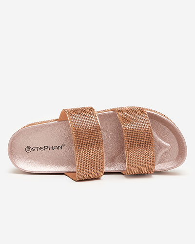 Chaussons femme rose et or avec zircons cubiques Slisera - Footwear