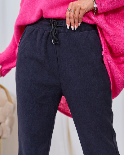 Royalfashion Pantalon en velours côtelé bleu marine pour femme