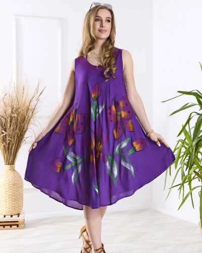 Robe-jupe de plage violette avec imprimé coloré - Vêtements