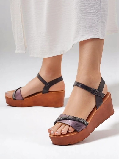Sandales compensées pour femmes Royalfashion avec strass et paillettes Aurora Glow