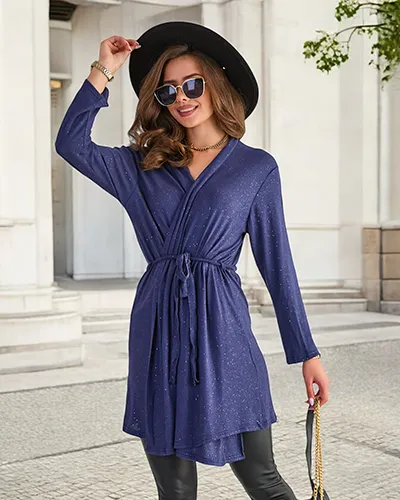 Cardigan femme bleu marine noué - Vêtements