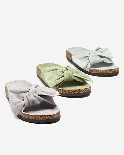 Pantoufles bleues en daim écologique pour femmes avec un nœud Ewerka - Footwear