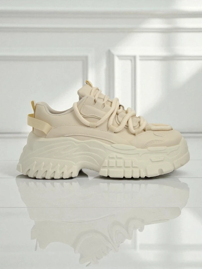 Sneakers beiges pour femmes Athenia en cuir écologique sur plateforme de 6,5 cm