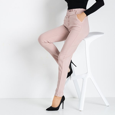 Pantalon paperbag taille haute femme rose foncé - Pantalon