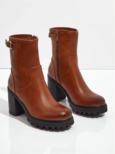 Bottines femme en cuir écologique à talons épais Sylvarra