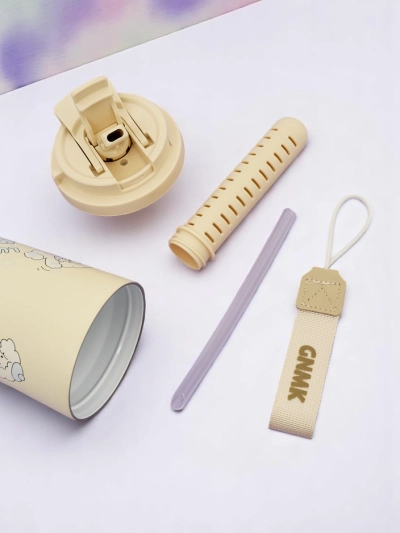 Mug thermique Royalfashion avec un panier, une paille et un bec Happy Dog