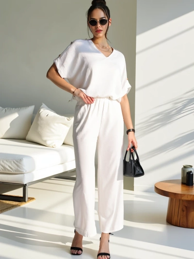 Ensemble décontracté Royalfashion pour femmes avec un haut à manches courtes et un pantalon large