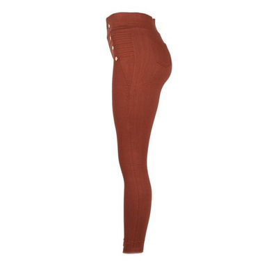 Pantalon femme marron avec décorations dorées - Pantalon 1