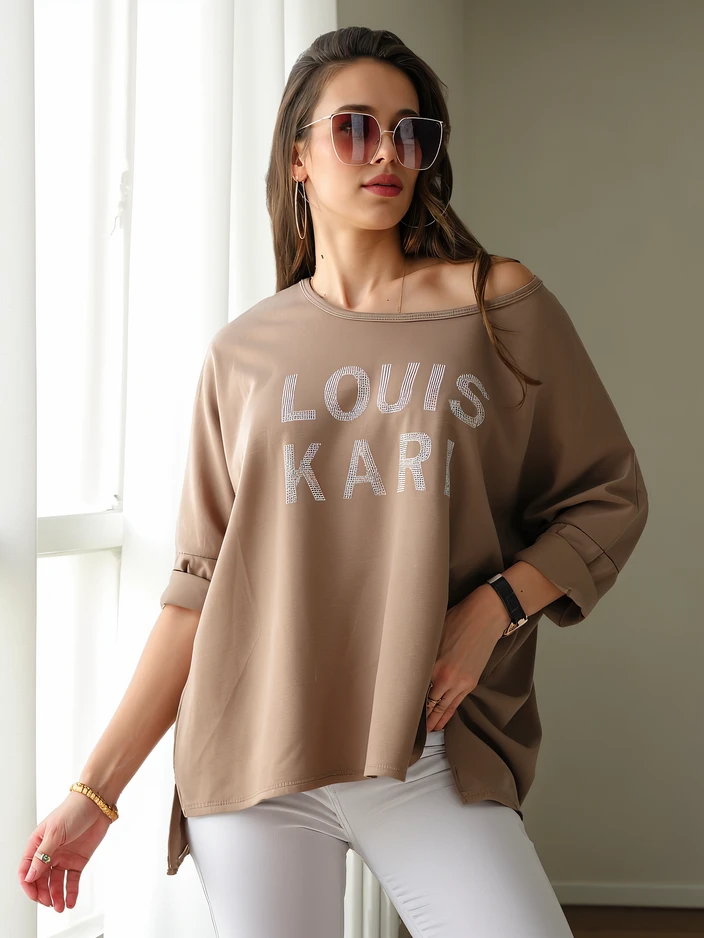 Blouse en viscose pour femmes Royalfashion avec inscriptions en strass