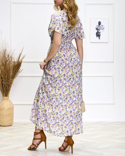 Robe midi fleurie pour femme violet-vert - Chaussures