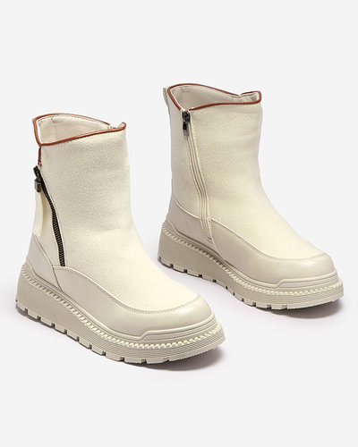 Crème Bottes à talon plat pour femmes Mefina- Footwear