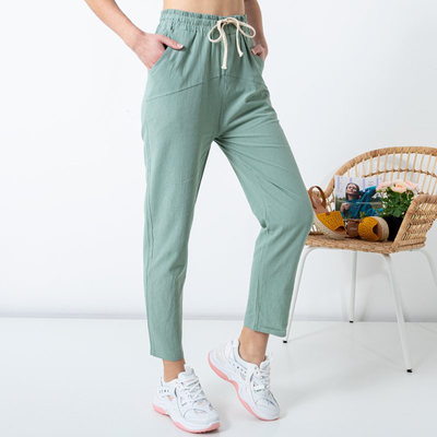Pantalon droit femme en coton vert clair GRANDE TAILLE - Vêtements