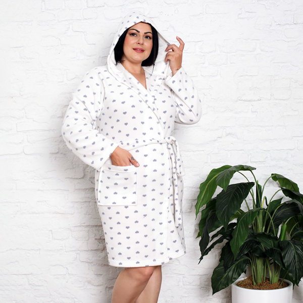 Peignoir femme blanc doux avec coeurs - Vêtement