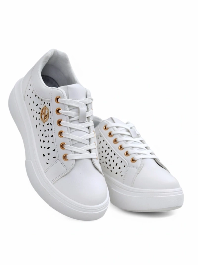Baskets ajourées Calista Bianco pour femmes en cuir écologique, printemps, 4,5 cm