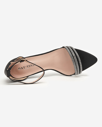 Sandales noires pour femme à talon haut avec zircons cubiques décoratifs Manestri - Footwear