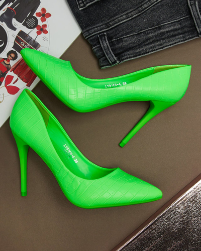 OUTLET Royalfashion Escarpins à talon aiguille pour femme vert fluo avec gaufrage Asota