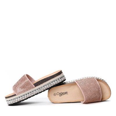 Różowe klapki z cyrkoniami na platformie Naomie- Obuwie