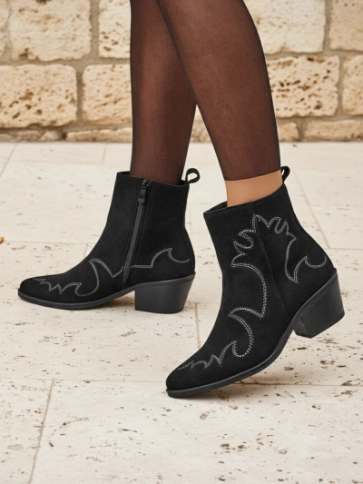 Bottines femme style santiags Velvet Ash – à talons