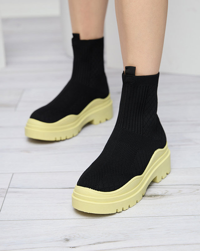 Bottines pour femmes noires et jaunes à talon plat Seritis - Footwear