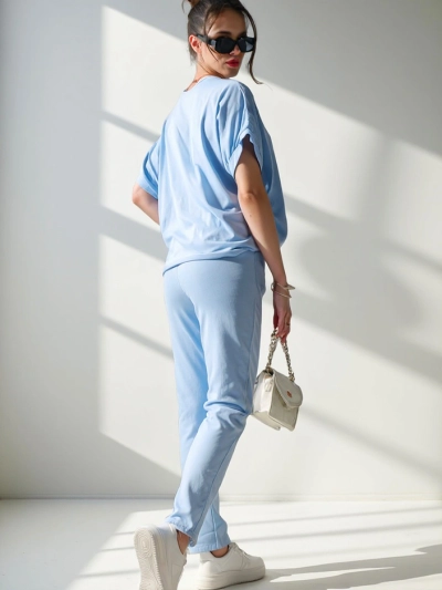 Ensemble en coton Royalfashion pour femmes avec des manches courtes et un pantalon droit