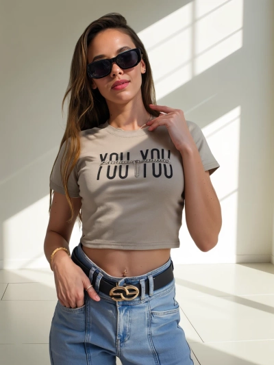Royalfashion Haut Court Femme en Coton avec l'inscription