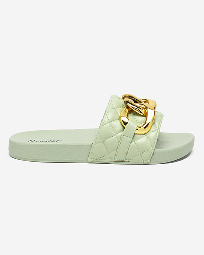 Chaussons matelassés vert femme avec chaîne dorée Eteris - Footwear