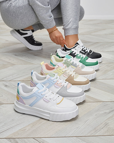 Chaussures de sport décontractées en cuir écologique pour femmes, noires, avec empiècements blancs Netiris - Chaussures